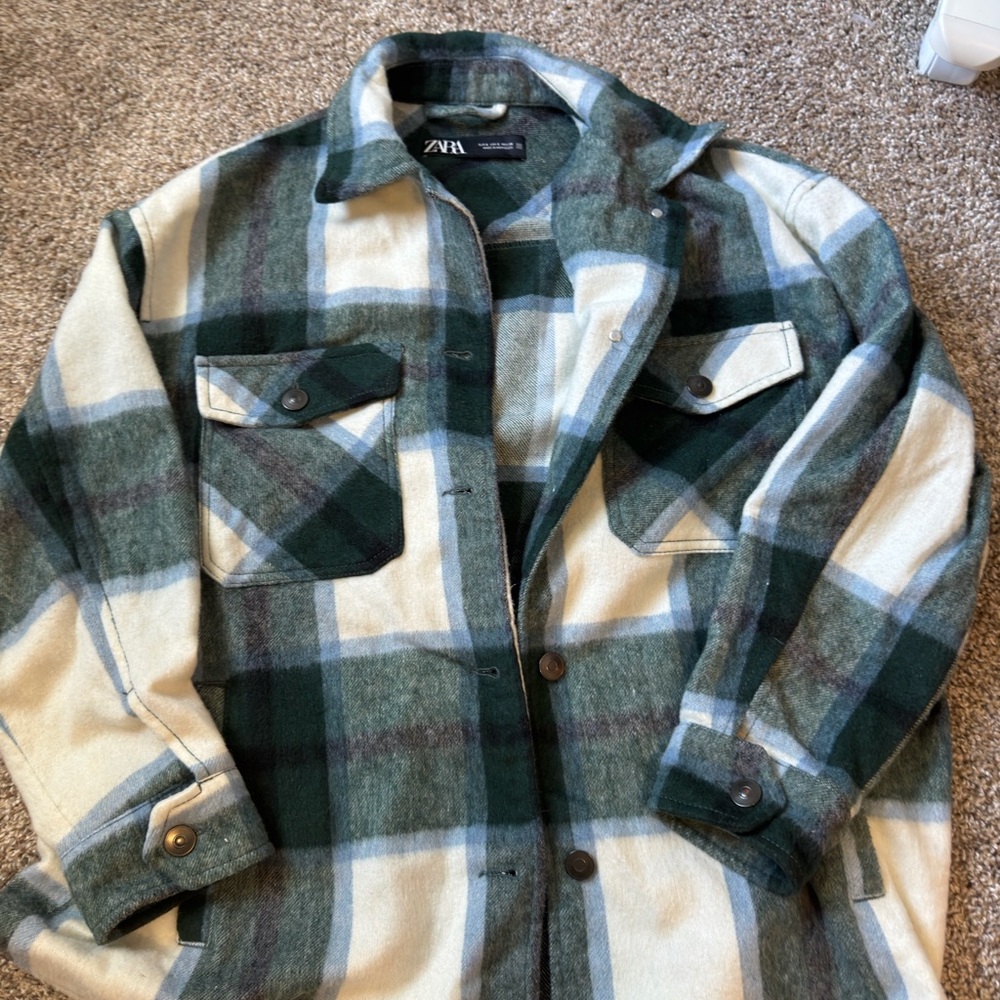 Zara Forest Green and Cream Checkered Jacket